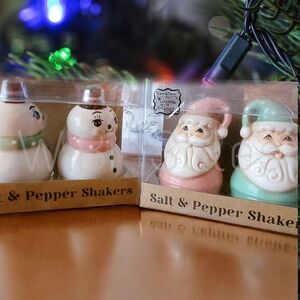 Santa & Snowman Pastel Salt n' Pepper Shakers Set/2 by Johanna Parker NWT